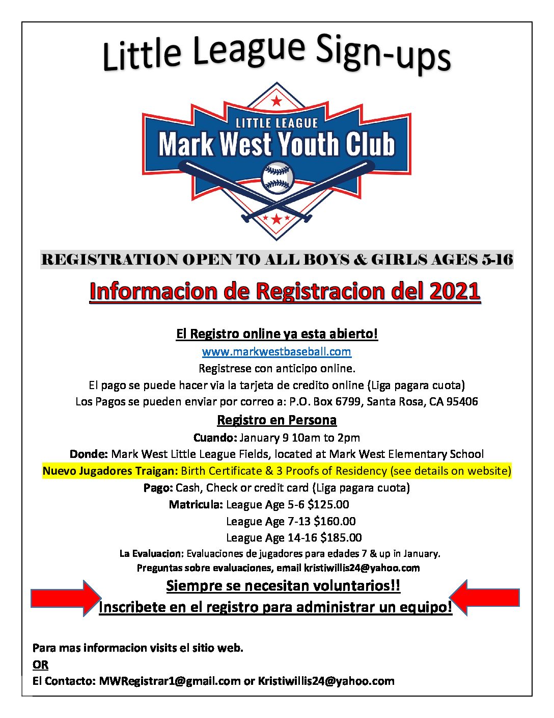MWYC Little League Flier 2021 (Spanish)